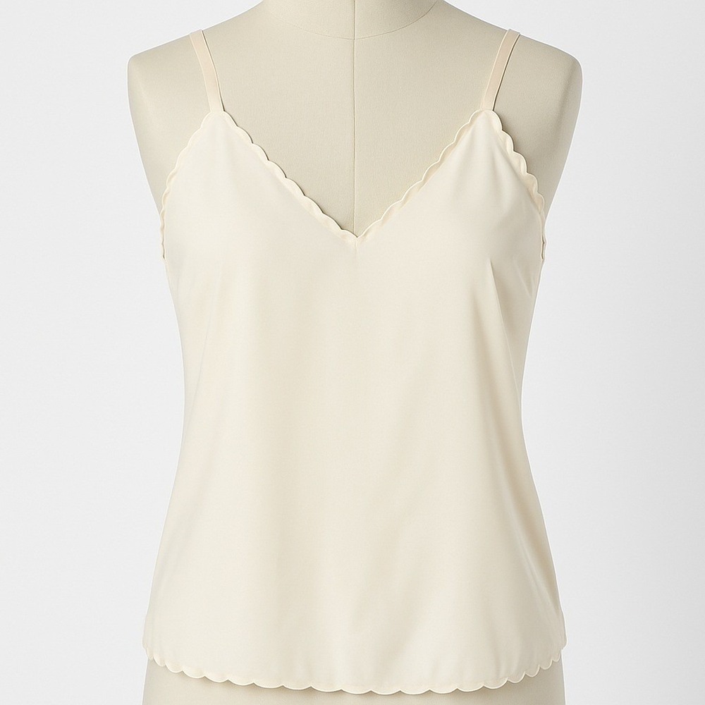 Vintage 90s Sheer Satin Scallop Edge Cami Tank Cream Size S Fairy Layer Dainty